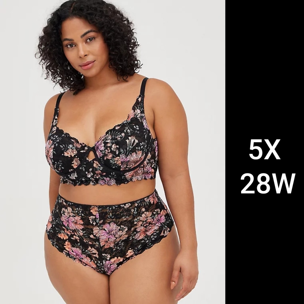Torrid 5X SET Longline Lace Floral Bralette & Thong Panty - Picture 2 of 5